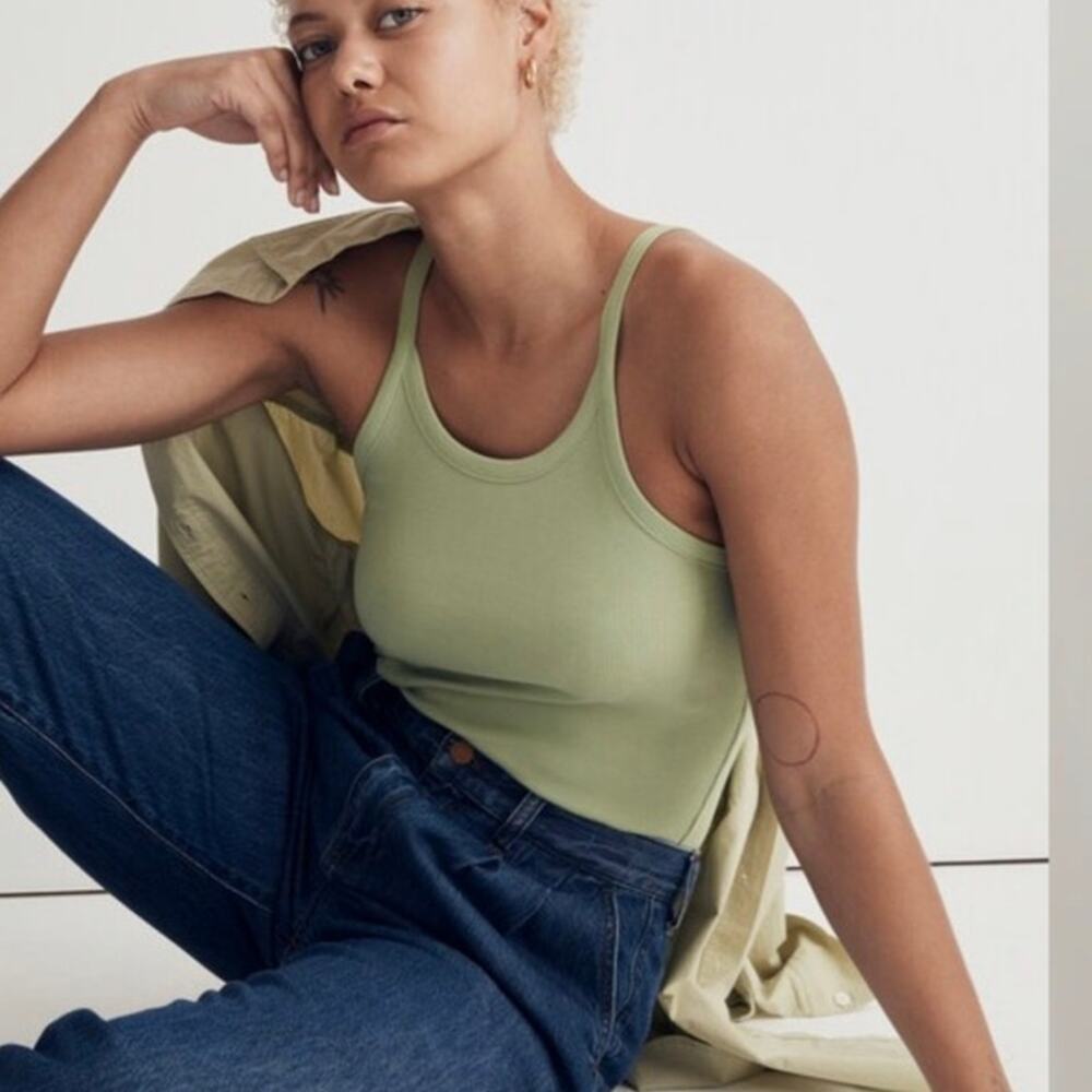 Madewell Supima Rib 90's Tank in Seedling Sage Green Size Large